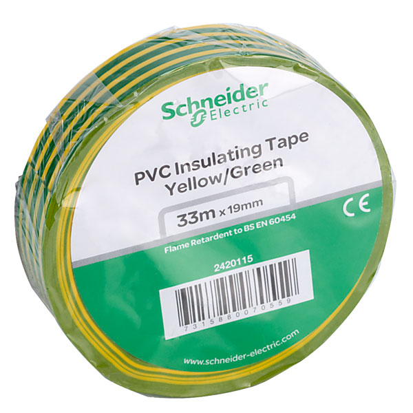 Schneider Electric 2420115 PVC Tape 19mm x 33m Yellow/Green
