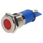 R-TECH 656925 Panel Indicator 12mm Flat 12V Red Nickel Brass