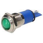 R-TECH 656931 Panel Indicator 12mm Domed 12V Grn Nickel Brass