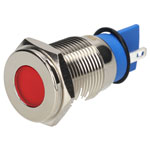 R-TECH 656945 Panel Indicator 16mm Flat 12V Red Nickel Brass