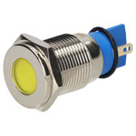 R-TECH 656947 Panel Indicator 16mm Flat 12V Yel Nickel Brass