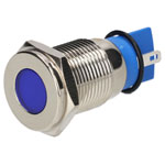 R-TECH 656948 Panel Indicator 16mm Flat 12V Blu Nickel Brass