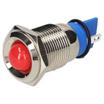 R-TECH 656950 Panel Indicator 16mm Domed 12V Red Nickel Brass