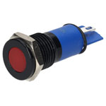 R-TECH 656985 Panel Indicator 12mm Flat 12V Red Black Plated Brass