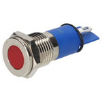 R-TECH 657045 Panel Indicator 12mm Flat 24V Red Nickel Brass