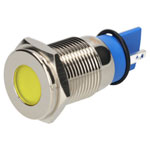 R-TECH 657067 Panel Indicator 16mm Flat 24V Yel Nickel Brass