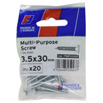 ForgeFix FPKMPS3530ZP Multi-Purpose Pozi Screw CSK ST ZP 3.5 x 30mm ForgePack 20