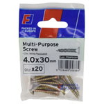 ForgeFix FPKMPS430Y Multi-Purpose Pozi Screw CSK ST ZYP 4.0 x 30mm ForgePack 20