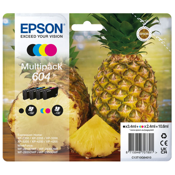 Epson 604 Multipack - Full Set of 4 Ink Cartridges - Pineapple (Original) C13T10 - Image 35