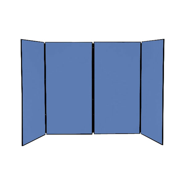 4 Panel Folding Jumbo Display Stand Frame Black Fabric Blue | Rapid Online