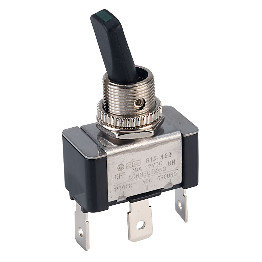 SCI R13-423L B/G GREEN SPST LED Tip Toggle Switch Green | Rapid Electronics