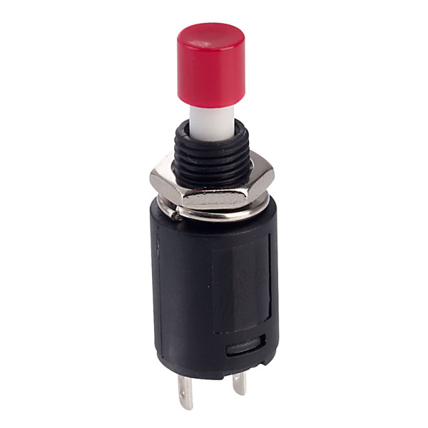 Small Black/Red Latching Push Button Switch – SPST, 3A Rating, Panel Mount