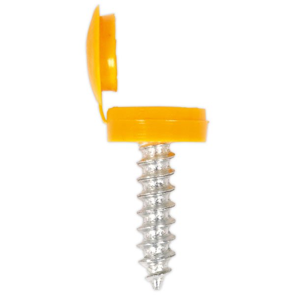 Sealey NPY50 Number Plate Screw &amp; Flip Cap Ø4.2 x 19mm Yellow Pack...