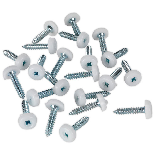Sealey PTNP5 Number Plate Screw Plastic Enclosed Head 4.8 x 24mm White Pack of 50