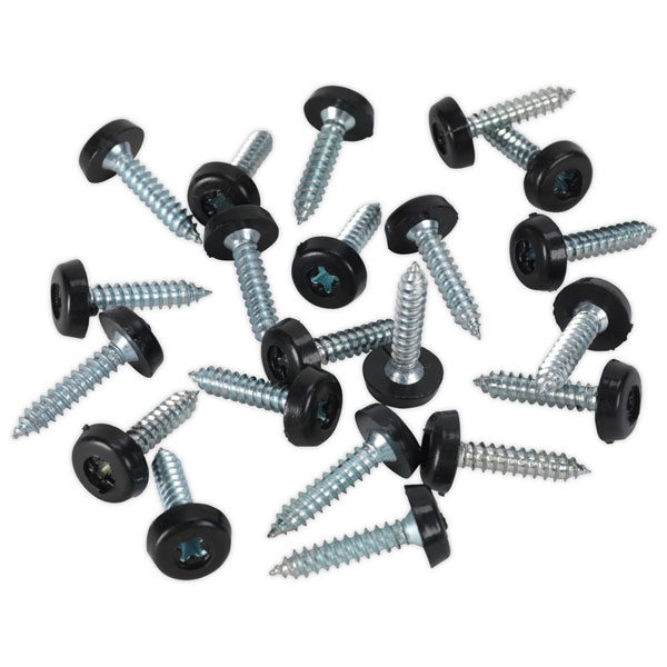 Sealey PTNP7 Number Plate Screw Plastic Enclosed Head 4.8 x 24mm Black Pack of 50
