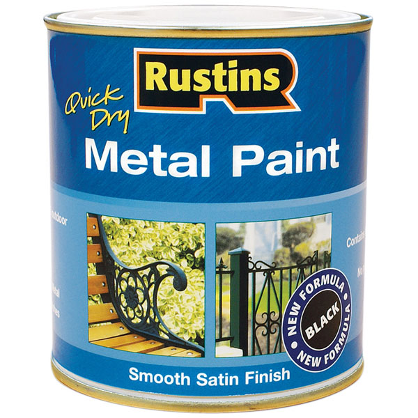 Rustins MPBK250 Quick Dry Metal Paint Smooth Satin Finish Black 250ml