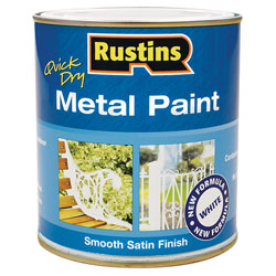 Rustins MPWH250 Quick Dry Metal Paint Smooth Satin Finish White 250ml