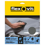 Flexovit 63642526303 Waterproof Sanding Sheets 230 x 280mm Fine 400G - 3 Pack