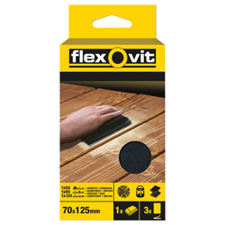 Flexovit 63642556830 Hook & Loop Sanding Block Kit 70x125mm -1 Block + 3 Sheets