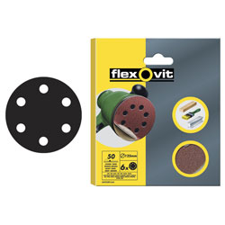 Flexovit 63642526394 Hook & Loop Sanding Discs 150mm Coarse 50G - Pack Of 6