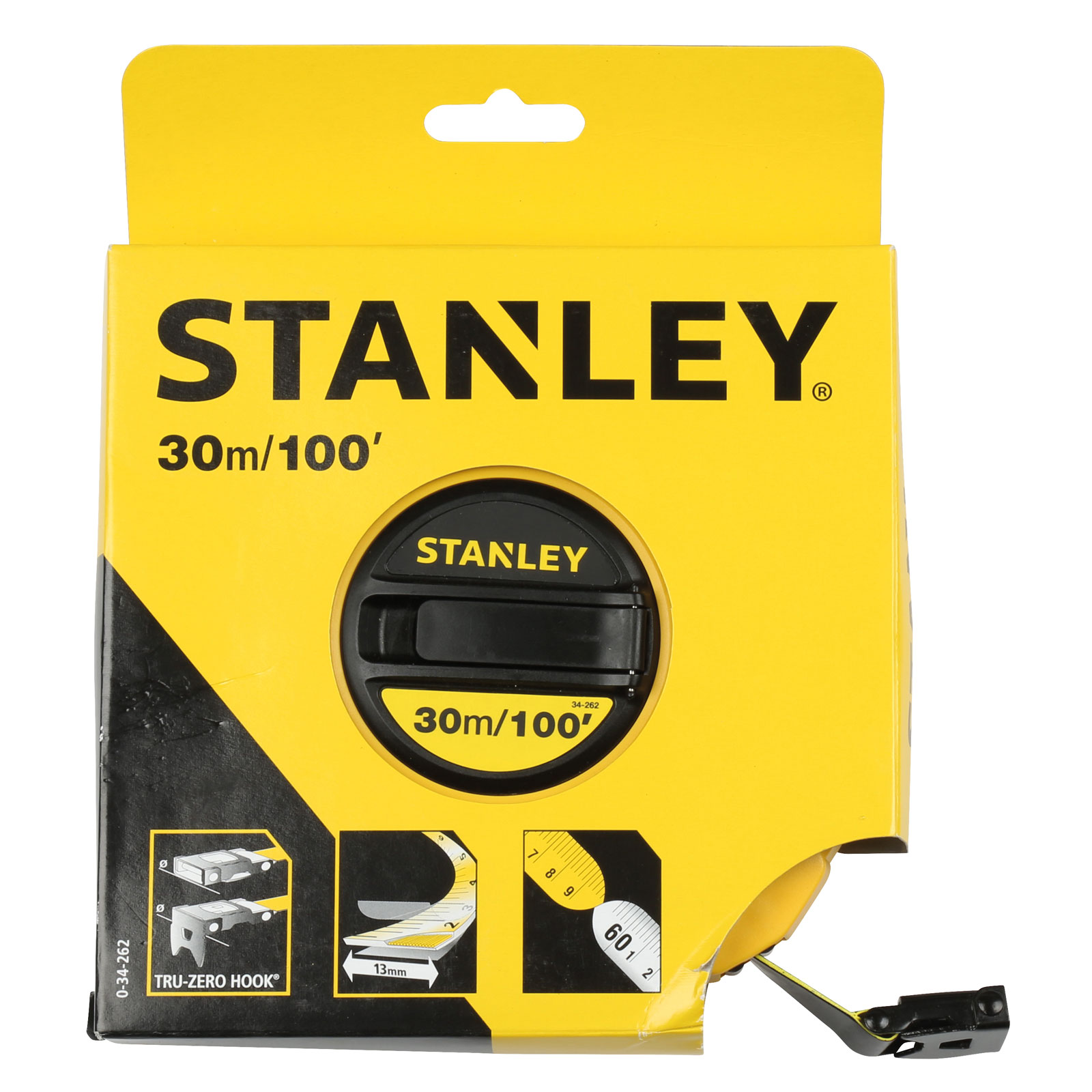 Stanley 0-34-262 Closed Case Fibreglass Tape 30m / 100ft (Width 12.7mm)