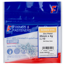 ForgeFix 10SE254 Screw Eyes ZP 25mm x 4g (Bag of 10)