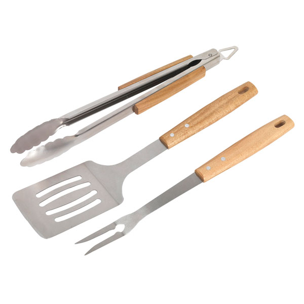 Sealey BBQ09 BBQ Tool Set with Acacia Wooden Handles 3pc | Rapid Online