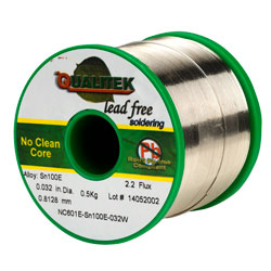 Qualitek Solder Wire Sn100e NC601 Rosin Free No Clean Flux 2.2% 0.81mm 500g Reel