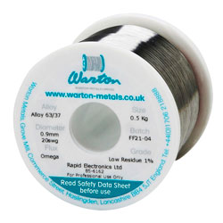 Warton Metals Omega 63/37 Low Residue 1% Flux Solder Wire 20SWG 0.914mm 500g