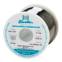 Warton Metals Omega LMP 62S Low Residue 1% Flux Solder Wire 24SWG 0.559mm 500g