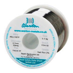 Warton Metals Future HF 63/37 Fast Flow 2% Flux Solder Wire 22SWG 0.711mm 500g