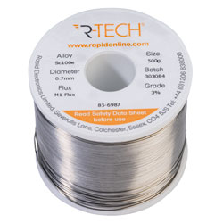 R-TECH 856987 SC100e Solder 3% M1 Flux 0.5-2% Halide 0.7mm 500g Reel