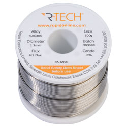 R-TECH 856990 SAC305 Solder 3% M1 Flux 0.5-2% Halide 1.2mm 500g Reel