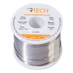 R-TECH 856997 SAC305 Solder 2% Rosin-Free HF Flux Halide-Free 0.7mm 500g Reel