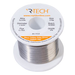 R-TECH 857014 SC100e Solder 2% L1 Flux <0.5% Halide 1.2mm 250g Reel