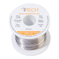 R-TECH 857017 SC100e Solder 2% L1 Flux <0.5% Halide 0.5mm 250g Reel