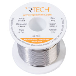 R-TECH 857019 SAC305 Solder 2% L1 Flux <0.5% Halide 1.2mm 250g Reel