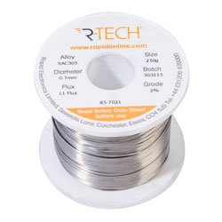 R-TECH 857021 SAC305 Solder 2% L1 Flux <0.5% Halide 0.7mm 250g Reel