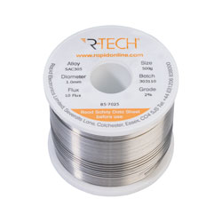 R-TECH 857025 SAC305 Solder 2% L0 Flux Halide-Free 1.0mm 500g Reel