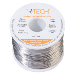 R-TECH 857038 SAC305 Solder 2% Rosin-Free HF Flux Halide-Free 0.5mm 500g Reel