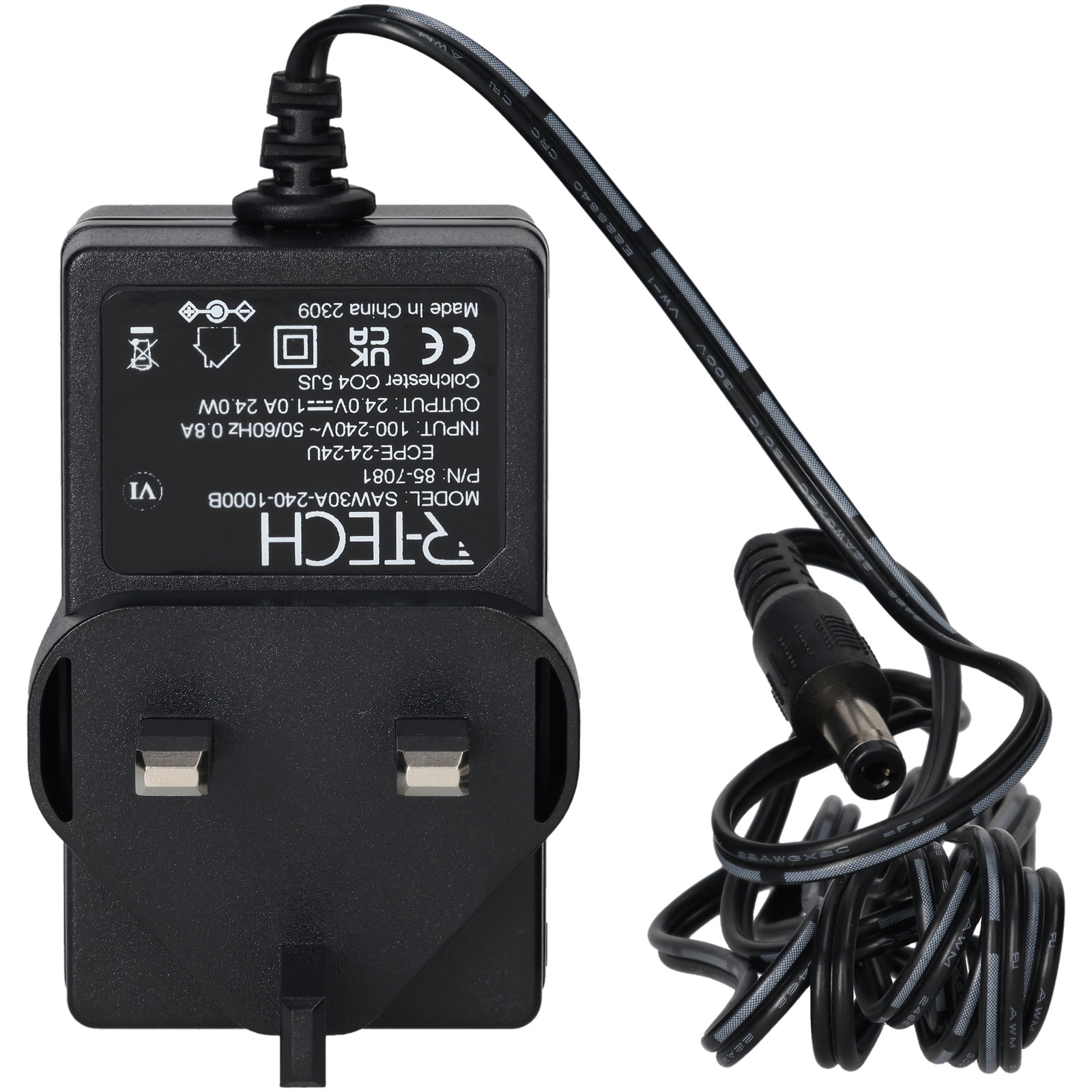 R-TECH 857081 AC/DC Adapter 24vdc 1amp UK Plug Top | Rapid Online