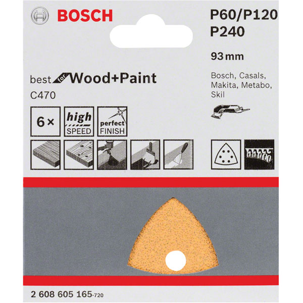 Bosch 2608605165 Delta Sanding Sheets For Wood 93mm Pack Of 6 Rapid