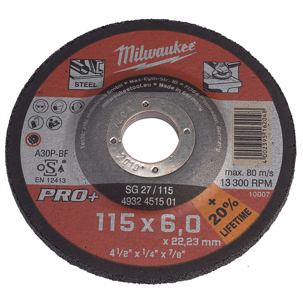 Milwaukee 4932451501 Metal Grinding Disc Depressed 27 Steel 115mm 22.2mm Bore Rapid Online