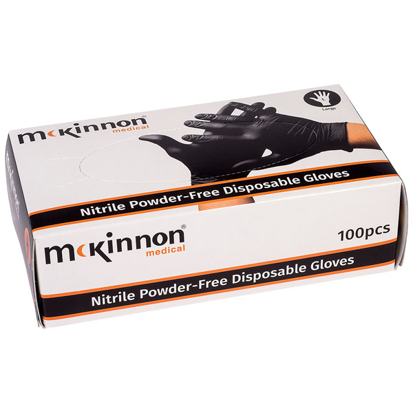 Mckinnon Medical Black Nitrile Powder-Free Examination Gloves Box 100 - Large