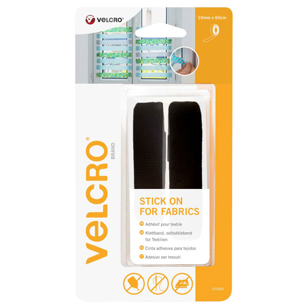 VELCRO® Brand VELEC60411 Stick On For Fabrics Tape 19mm x 60cm Black