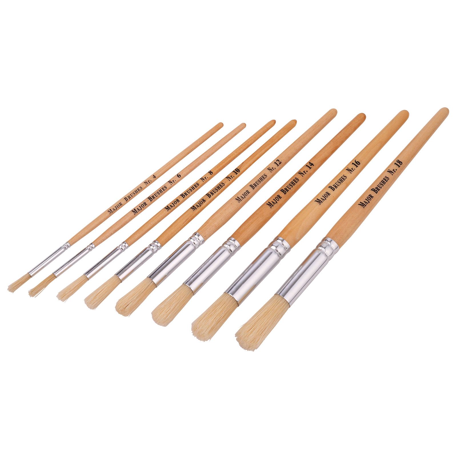 Major Brushes Hogs Hair Educational Brush Pack, Round (Various sizes