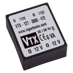 Vigortronix VTX-127-3006-412 Low Profile Encapsulated Transformer 6VA 0-12V