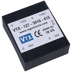 Vigortronix VTX-127-3910-415 Low Profile Encapsulated Transformer 10VA 0-15V