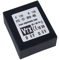 Vigortronix VTX-127-3918-406 Low Profile Encapsulated Transformer 18VA 0-6V