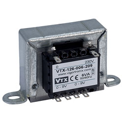 Vigortronix VTX-126-006-209 Chassis Transformer 230V 6VA 9V+9V